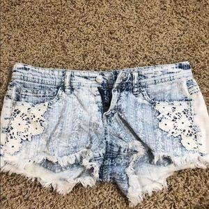 Distressed jean shorts
